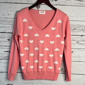 Lovely Pink Heart V-Neck Sweater